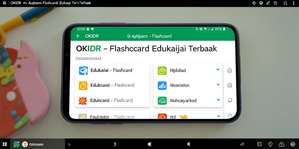 Antarmuka pengguna aplikasi Flashcard OKIDR yang modern dan interaktif.